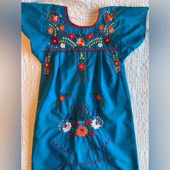 Embroidered Blue Kids Casual Dress - Picture 11 of 16